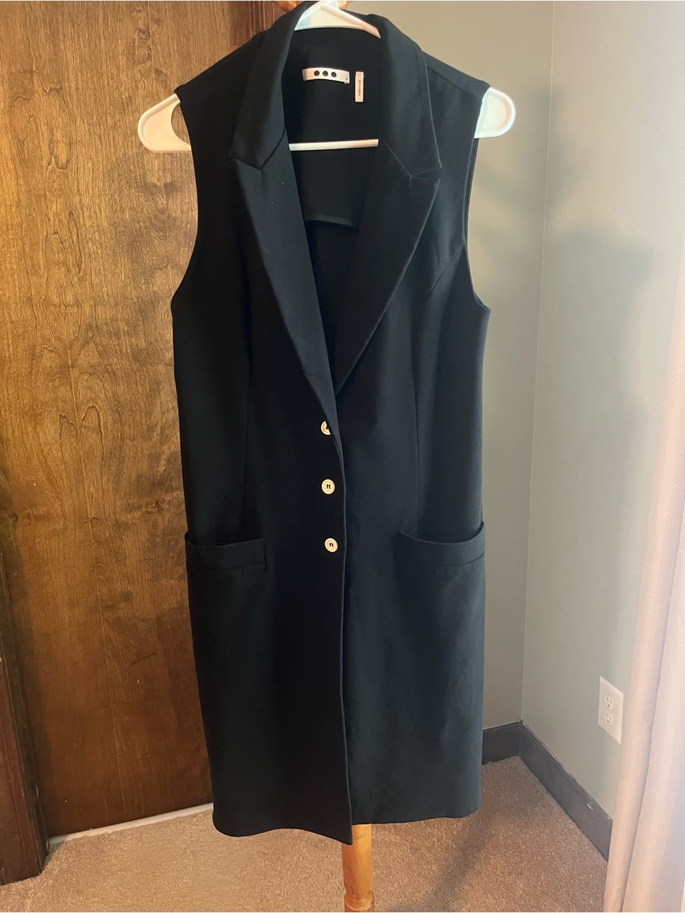 Three Dots Black Sleeveless Long Blazer Vest